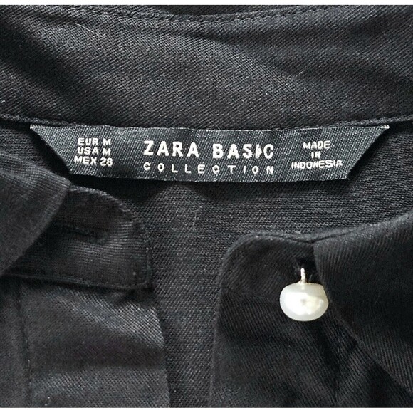 Zara Black Bead Pearl Accent Long Sleeve Button Down Blouse Shirt Medium Party - Picture 7 of 7